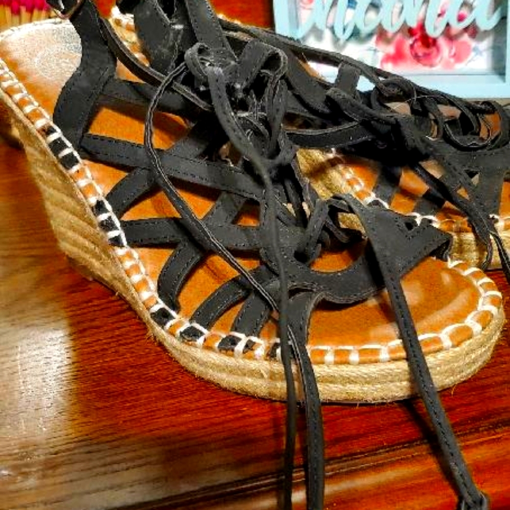 Strap laced wedges